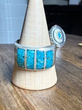 Turquoise Inlay Sterling-Style Band Ring - Blue Turquoise Accent